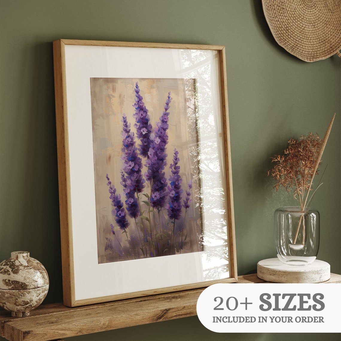 Floral Still Life Oil Painting Lavender Blossoms Antique Print Muted Tone Print Vintage Country Oil Painting - Image 3