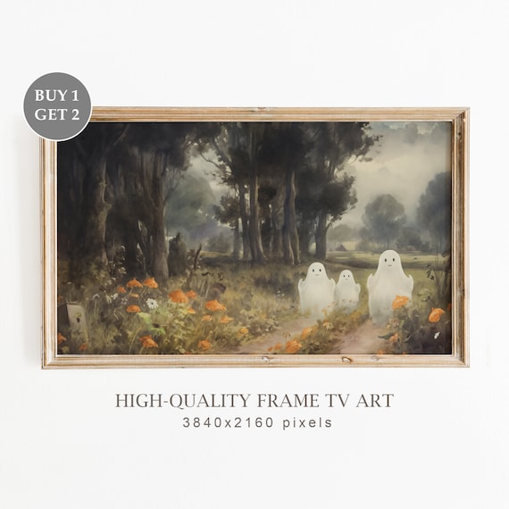 Three Cute Ghosts In Haunted Forest Path Spooky Halloween Night Poster