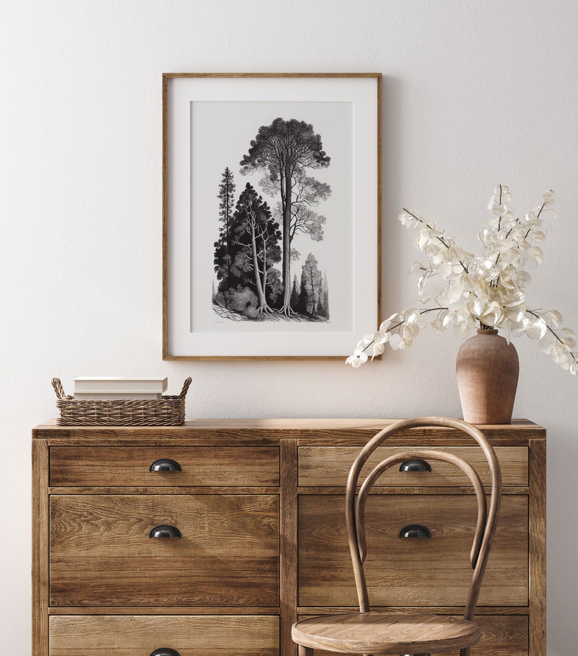 Black White Pine Trees Etching Forest Illustration Vintage Wall Art - Image 2