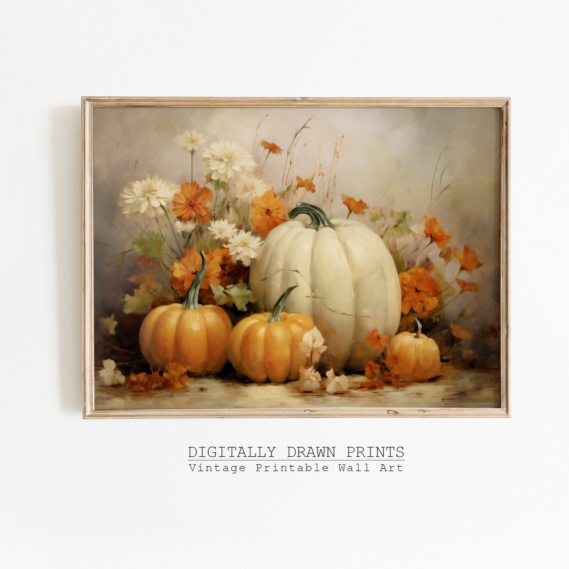 Pumpkin Still Life Painting, Vintage Autumn Art Print