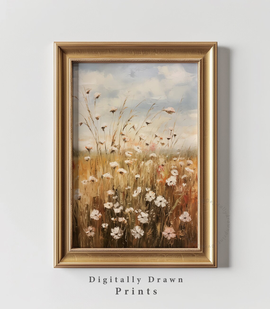 White Wildflowers Golden Wheat Field Vintage Botanical Poster - Image 4