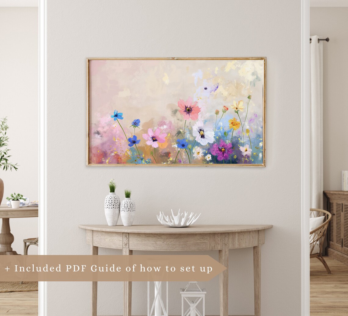 Colorful Cosmos Abstract Floral Textured Impasto Pastel Summer Art Poster - Image 3