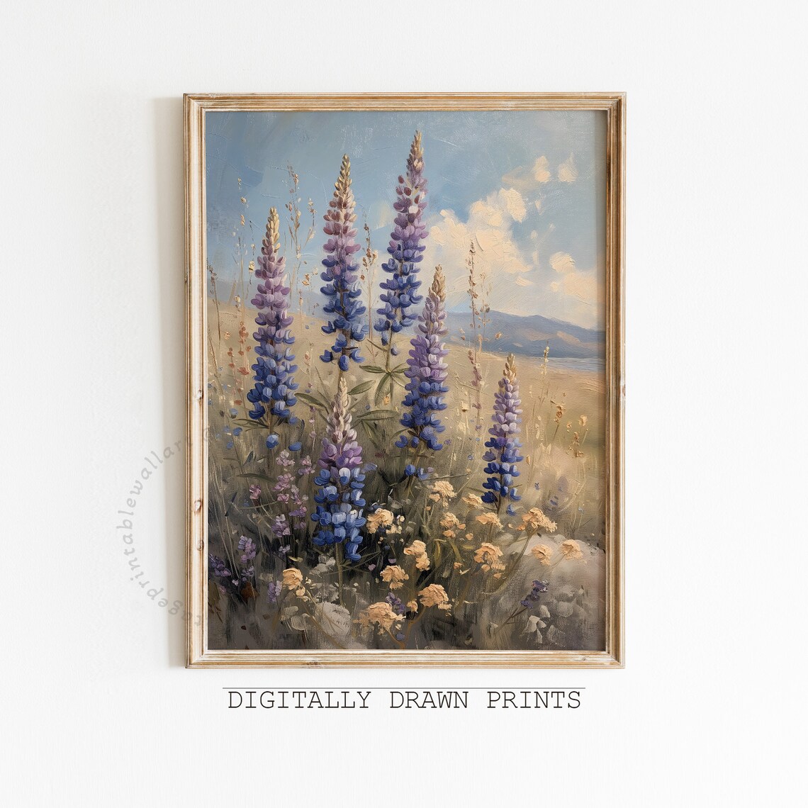 Wildflower Field Landscape Art Print, Vintage Floral Farmhouse