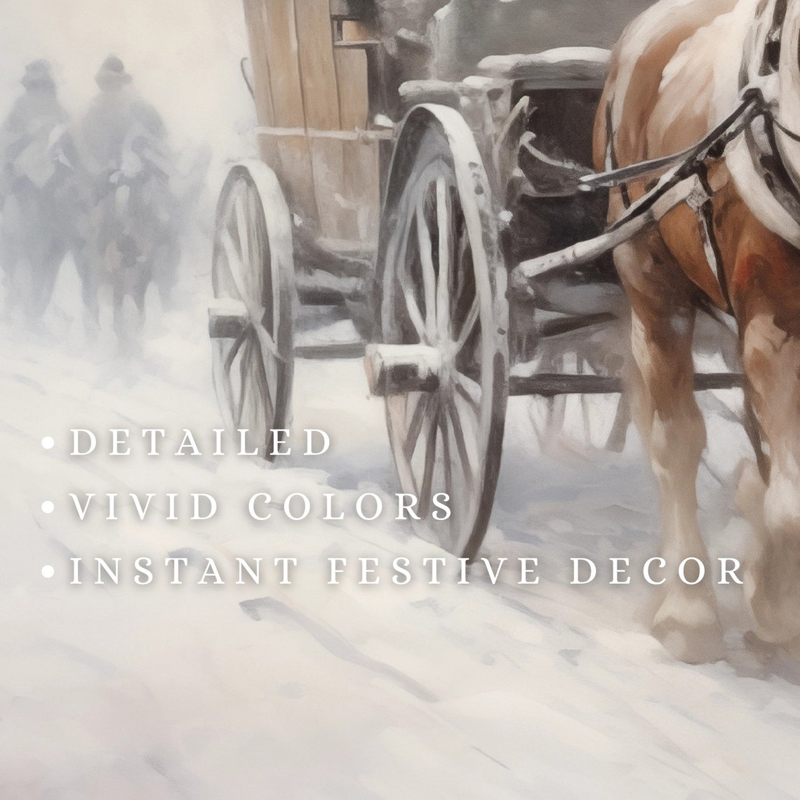 Horse Drawn Carriage On Snowy Road Winter Vintage Scene Art Poster - Image 2