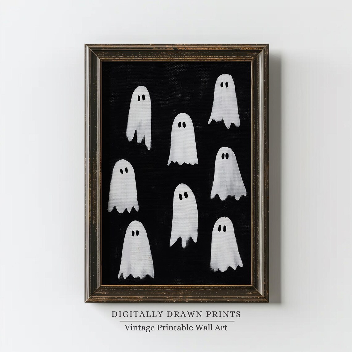 Cute Halloween Wall Art Spooky Pattern Minimal Black And White Decor For Kids Or Home