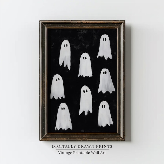Cute Halloween Wall Art Spooky Pattern Minimal Black And White Decor For Kids Or Home