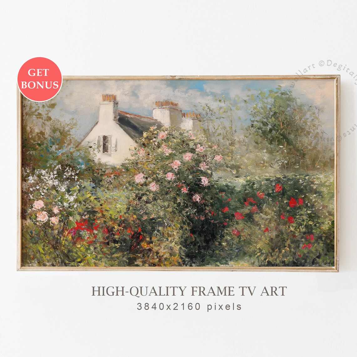 Summer Cottage Floral Garden Vintage Oil Print
