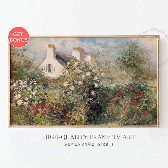 Summer Cottage Floral Garden Vintage Oil Print