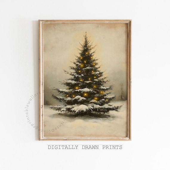 Moody Christmas Tree Vintage Holiday Art Print