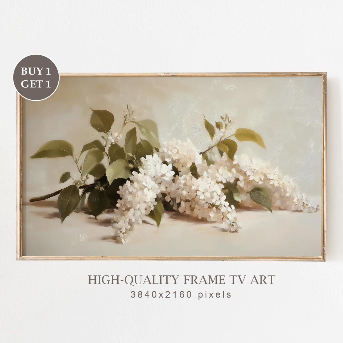 White Lilac Blossom Branch Still Life Neutral Rustic Spring Poster