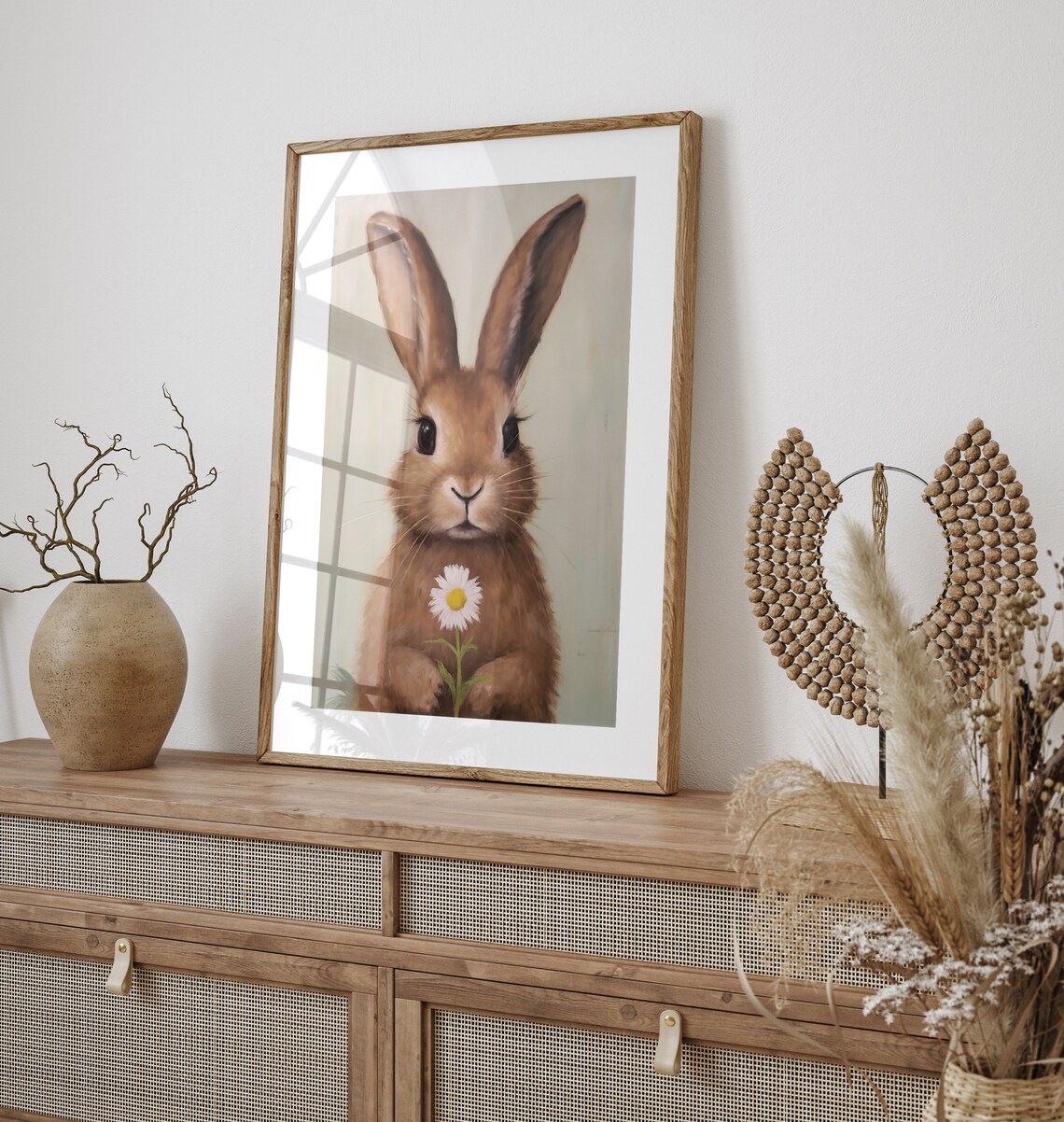 Vintage Easter Bunny Holding A Flower Art Print - Image 2