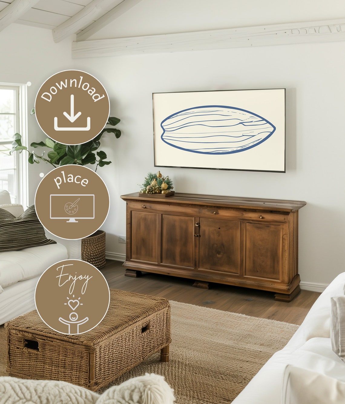 Boho Surfboard Beach Frame Tv Art Surf Wall Art Beach House Home Decor Frame Tv Art Sea And Surf Wall Art - Image 4