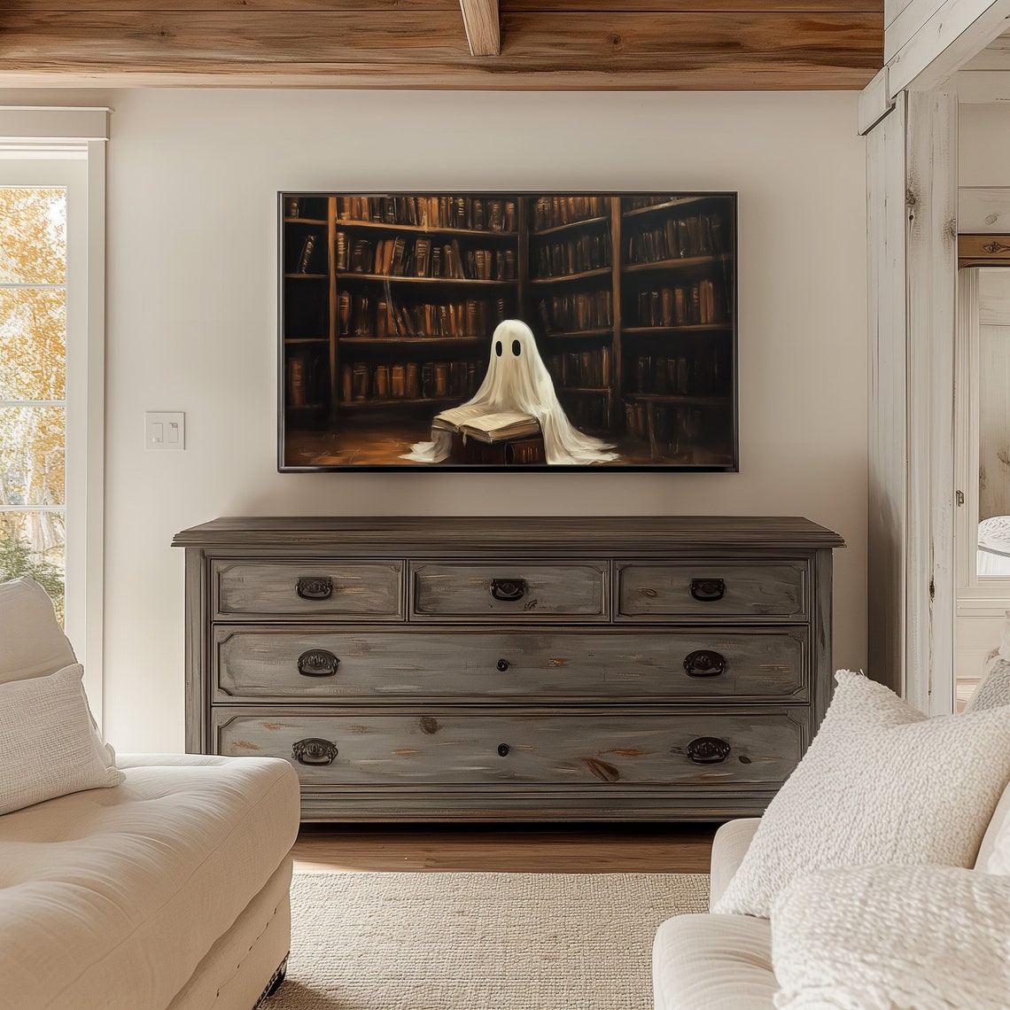 Cute Ghost Reading Library Books Spooky Halloween Decor Poster - Image 4