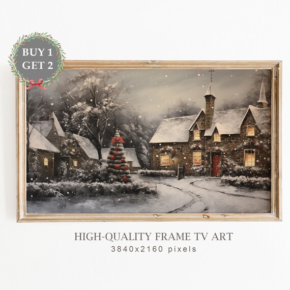 Moody Christmas Frame Tv Art Christmas Village Oil Painting Christmas Tree Painting Christmas Seasonal Decor Tv Art
