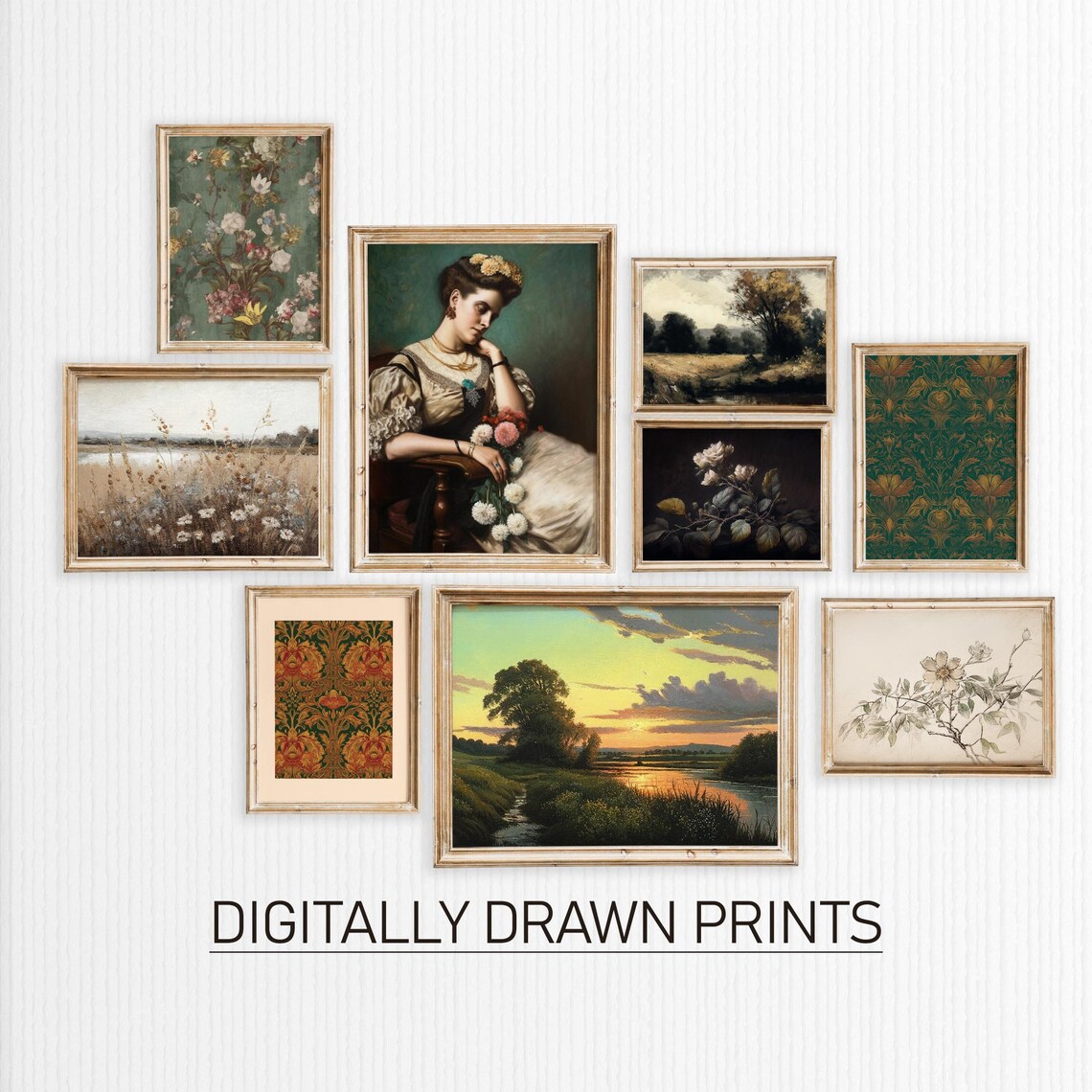 Vintage Spring Flower Meadow Art Print, Gallery Set