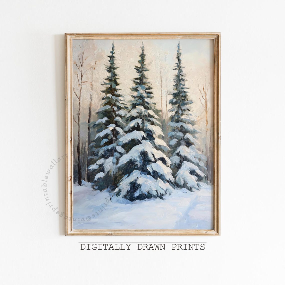 Three Snow Laden Pine Trees Soft Winter Light Christmas Holiday Poster
