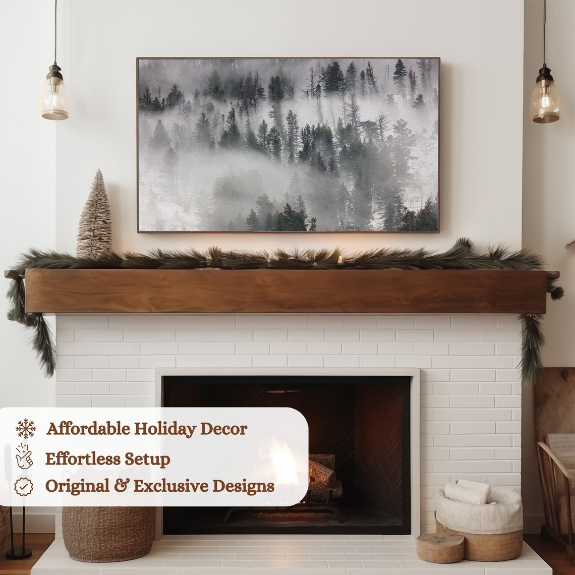 Misty Pine Forest Fog Neutral Winter Landscape Scene Art Poster - Image 3