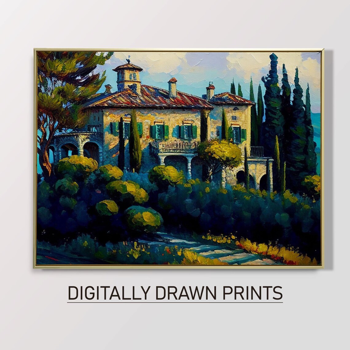 Vintage French Country European Villa Landscape Art Print