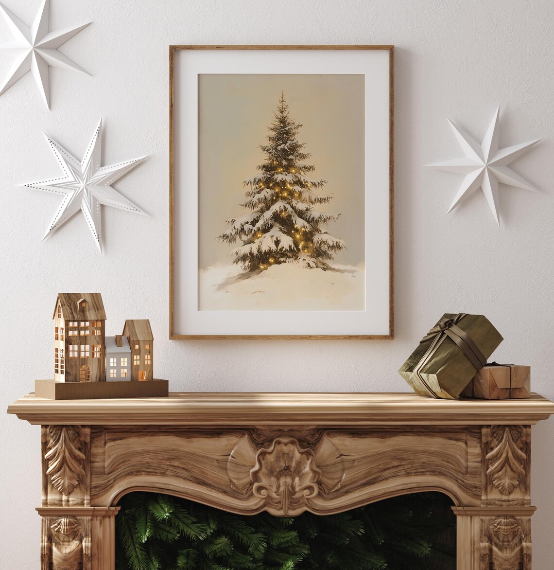 Snowy Christmas Tree Vintage Holiday Art Print - Image 4