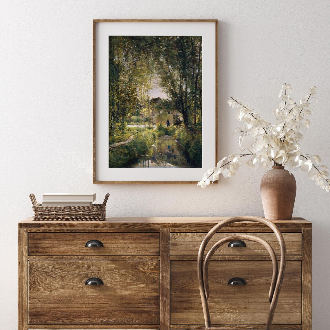 Spring Country Oil Painting Vintage Stream Landscape - Image 3