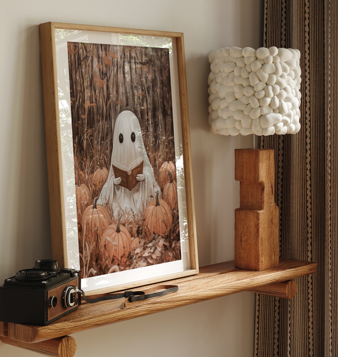 Ghost Reading in Pumpkin Field Halloween Art Print - Image 3