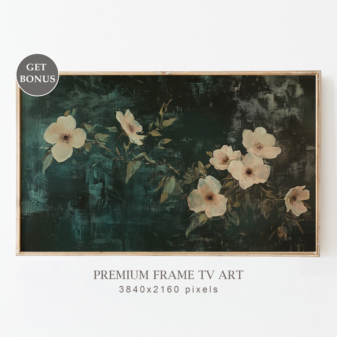 Flower Painting Frame Tv Art Antique Dark Green Wildflowers Tv Screensaver Dark Accademia Deor Vintage Botanical Summer Painting
