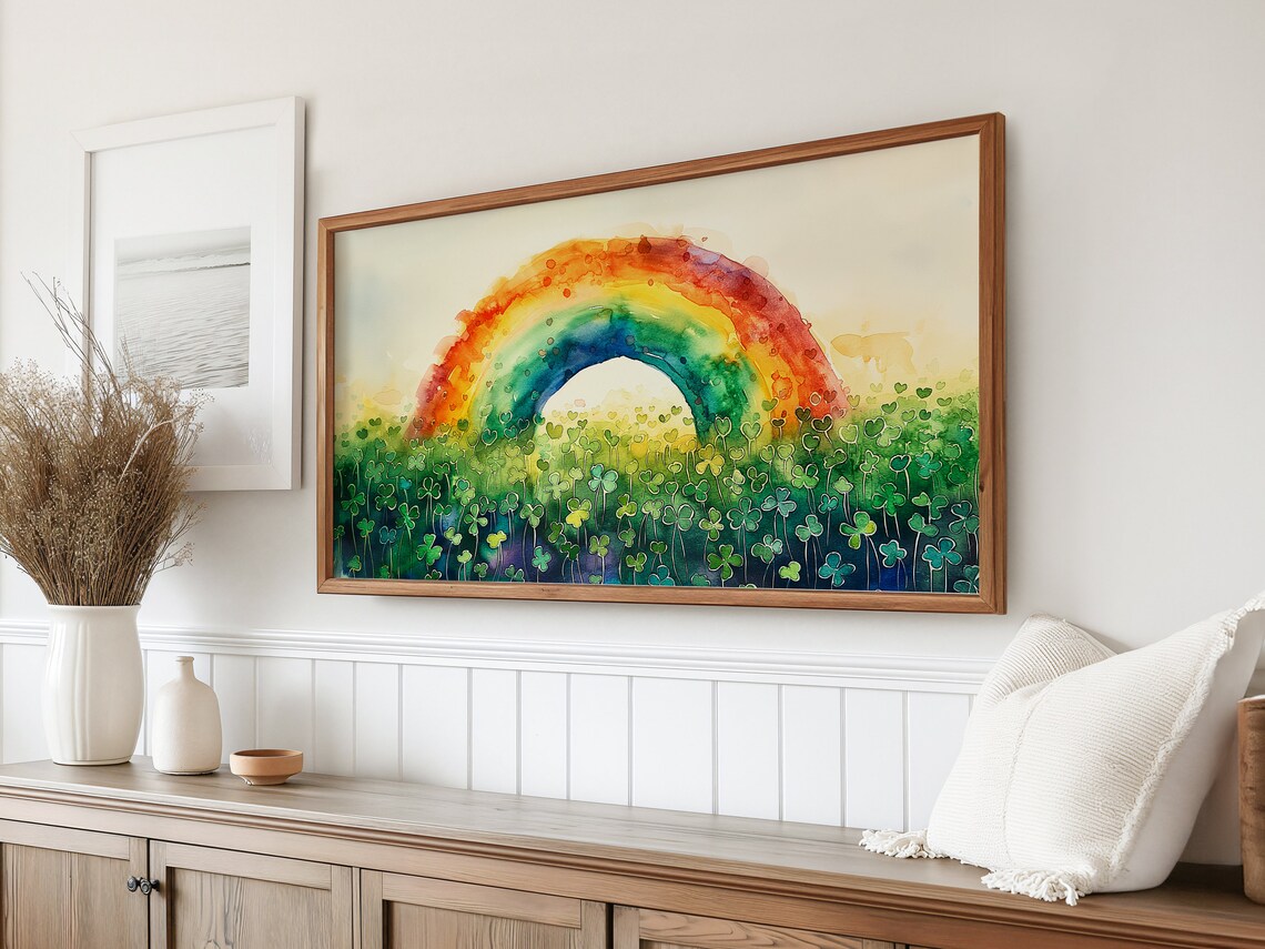 St. Patrick's Rainbow Clovers Watercolor Art Print - Image 2