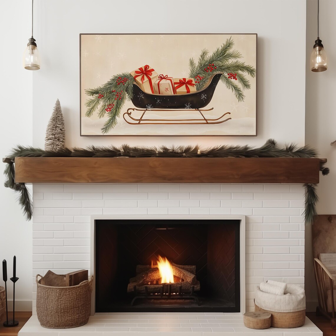 Neutral Christmas Sleigh Art Print, Vintage Farmhouse - Image 3