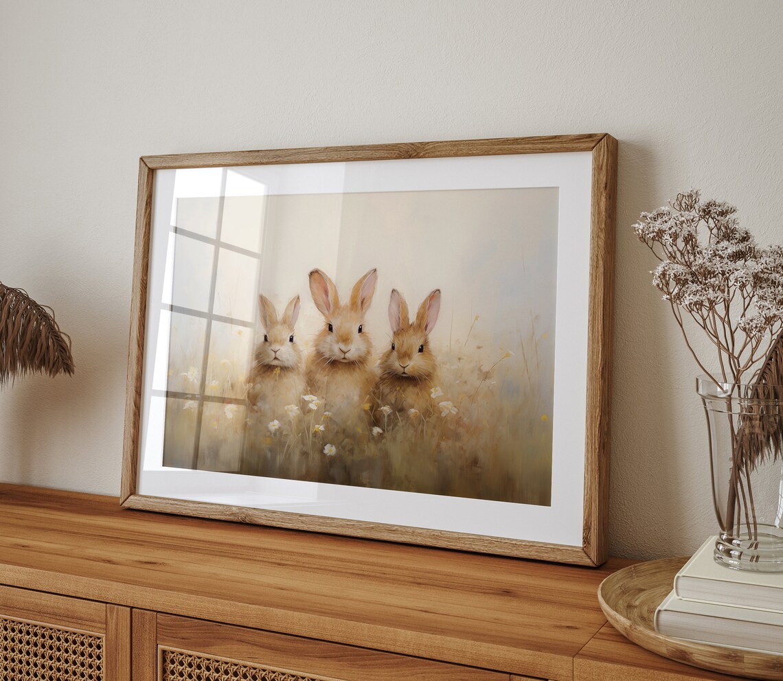 Vintage Easter Bunnies In Wildflower Field Art Print - Image 4