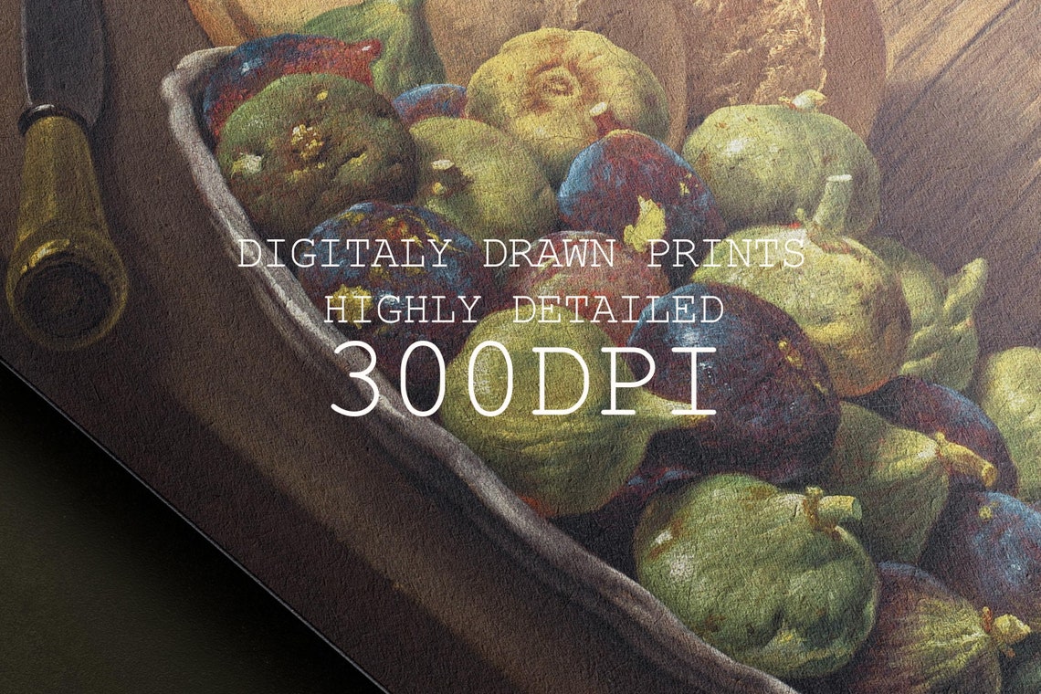 Vintage Still Life Figs Bread Dark Master Kitchen Painting Art Print - Image 2