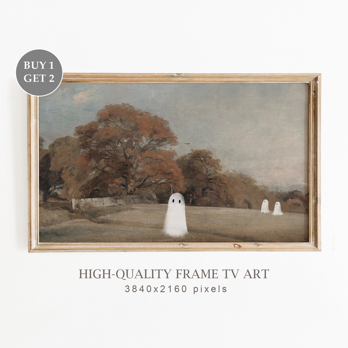 Cute Ghosts Frame Tv Art Ghosts In Vintage Fall Painting Spooky Art For Tv Frame Tv Halloween Neutral Halloween Decor