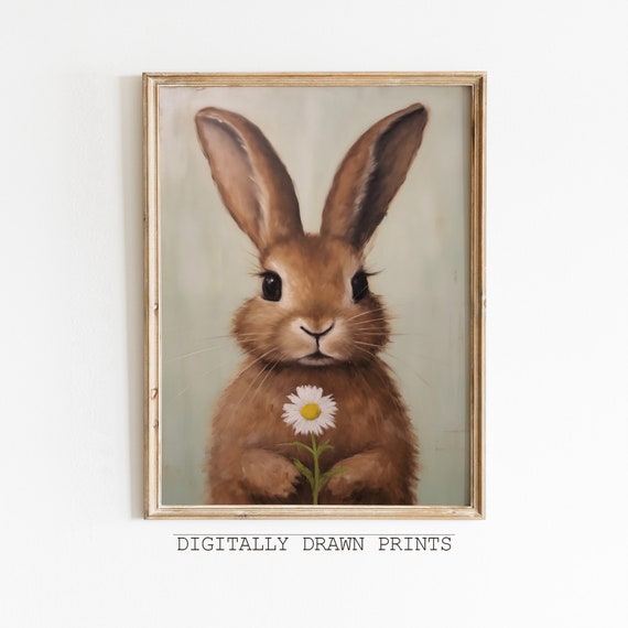 Vintage Easter Bunny Holding A Flower Art Print