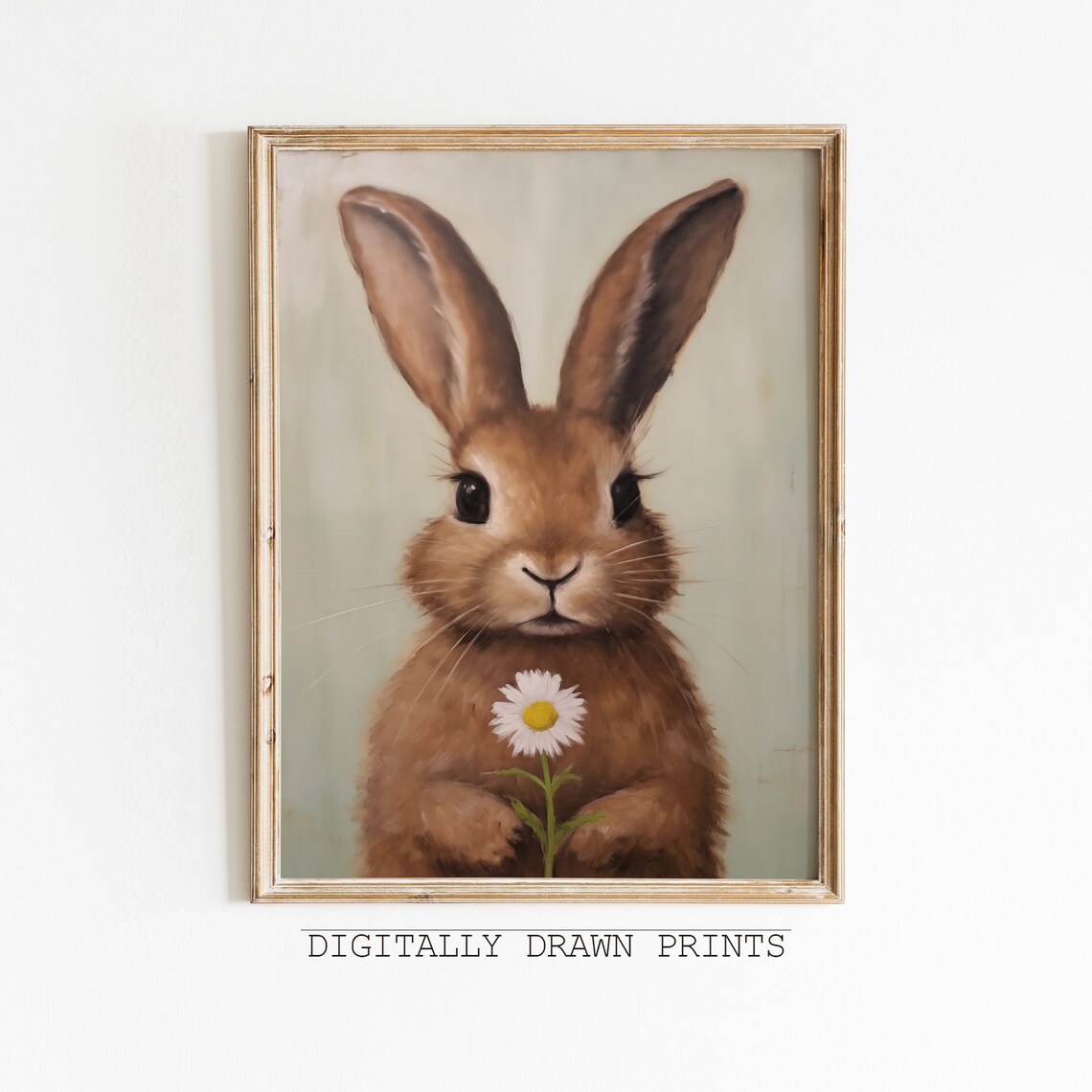 Vintage Easter Bunny Holding A Flower Art Print