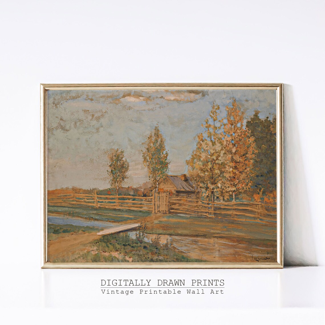 Autumn Landscape Vintage Art Print, Fall Decor