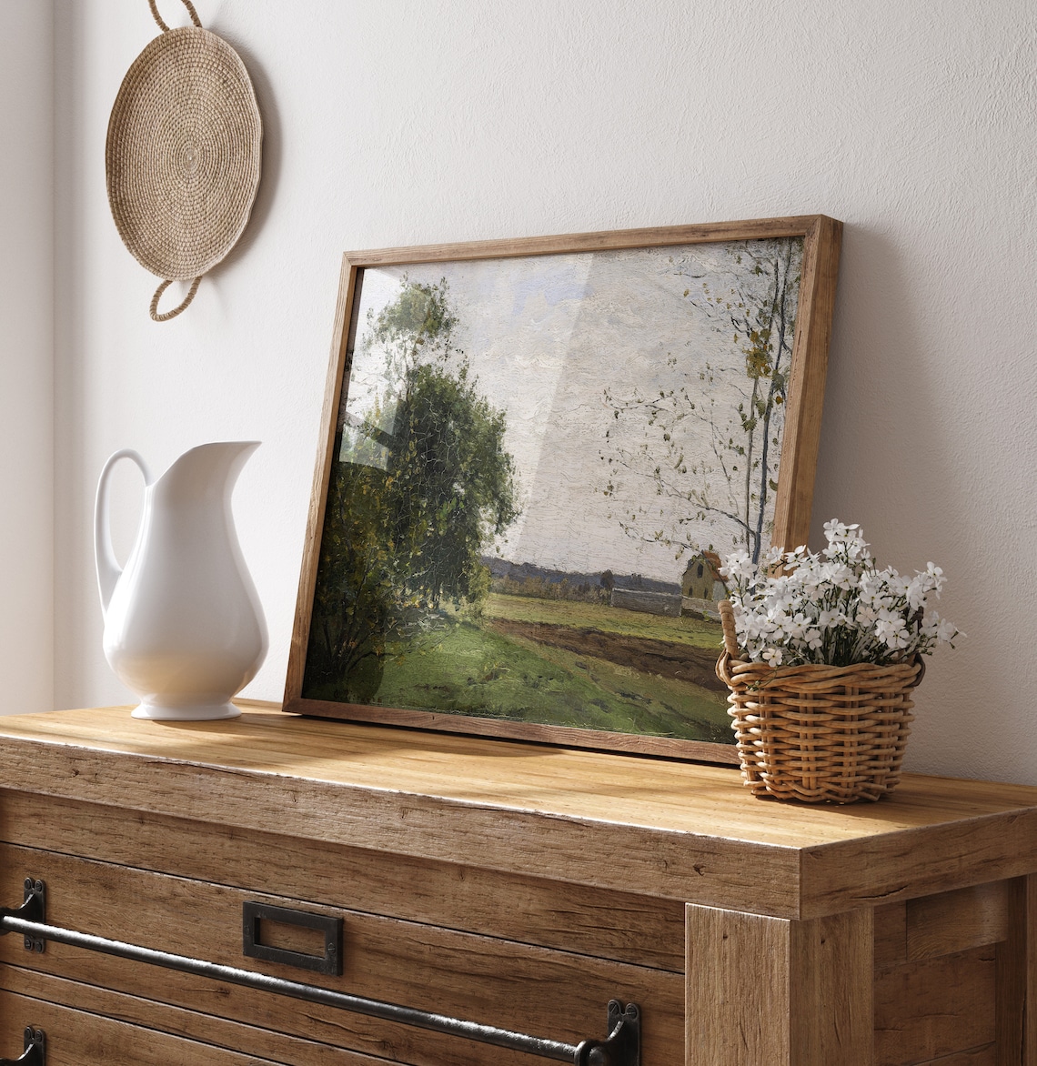 Summer Country Landscape Big Tree Plowed Field Farmhouse Vintage Poster - Image 3