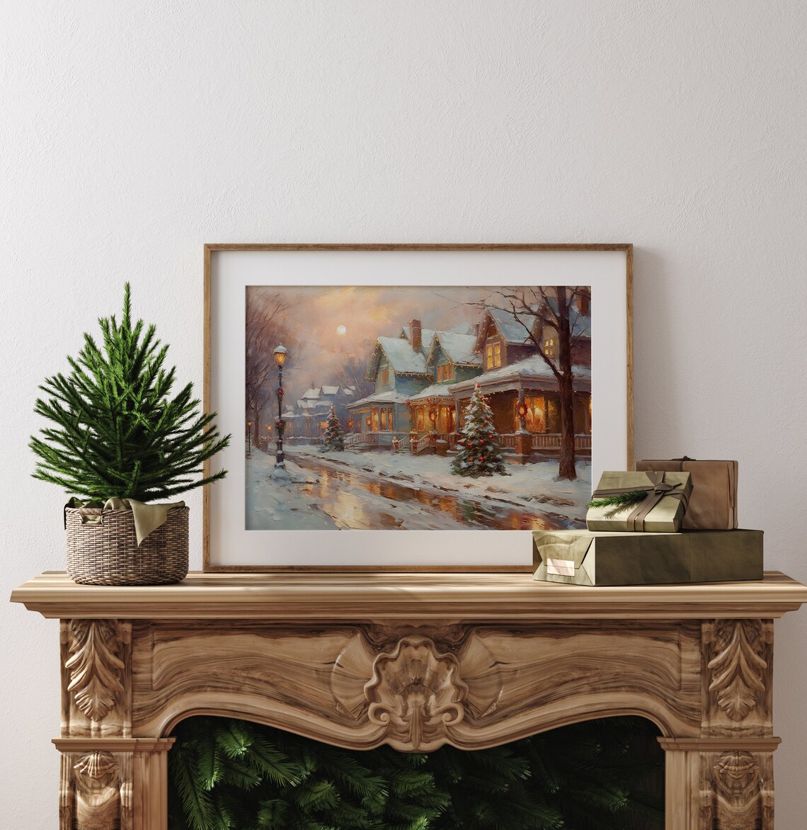 Christmas City Street Oil Painting Art Print - Image 3