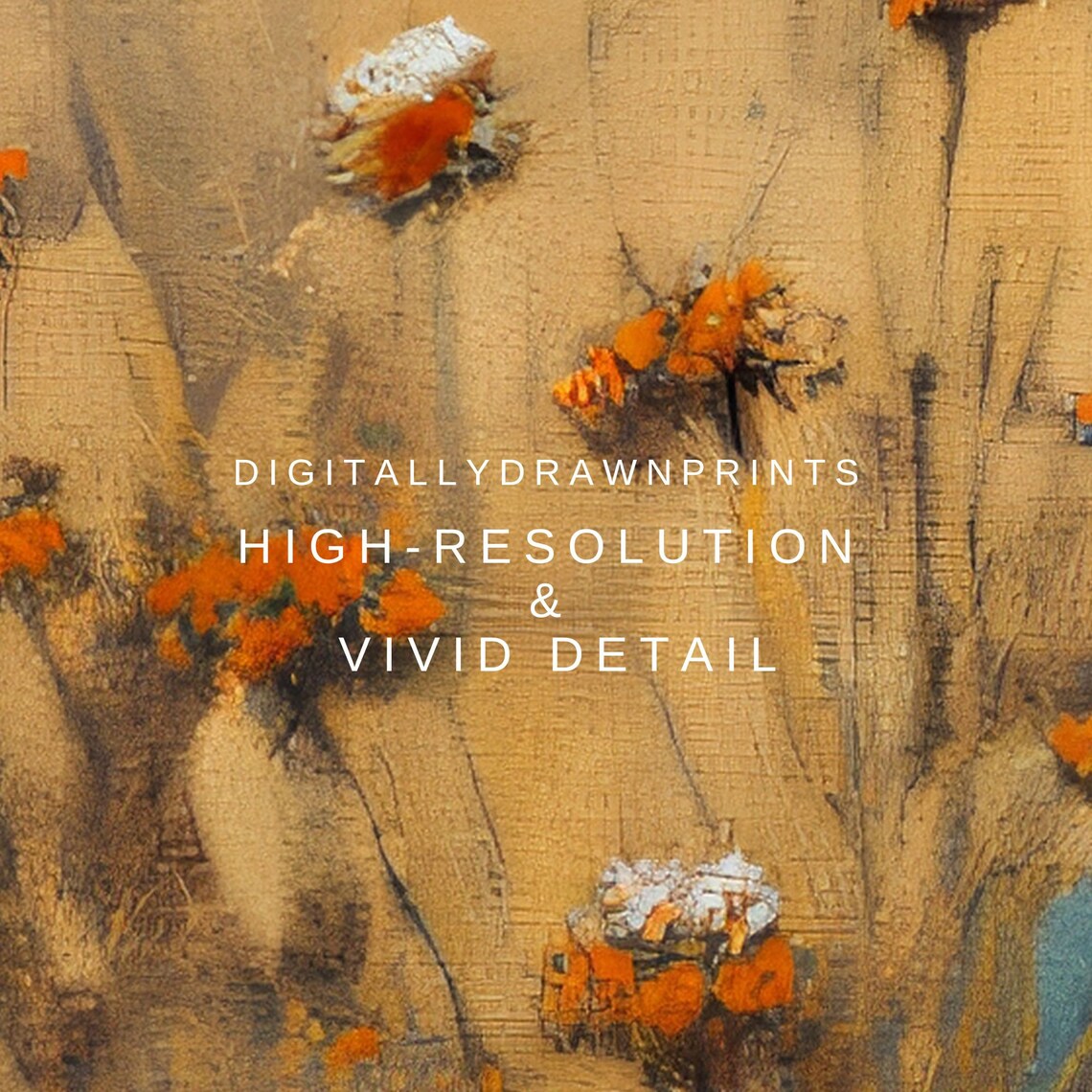 Autumn Wildflowers Orange White Blooms Golden Field Vintage Floral Poster - Image 2