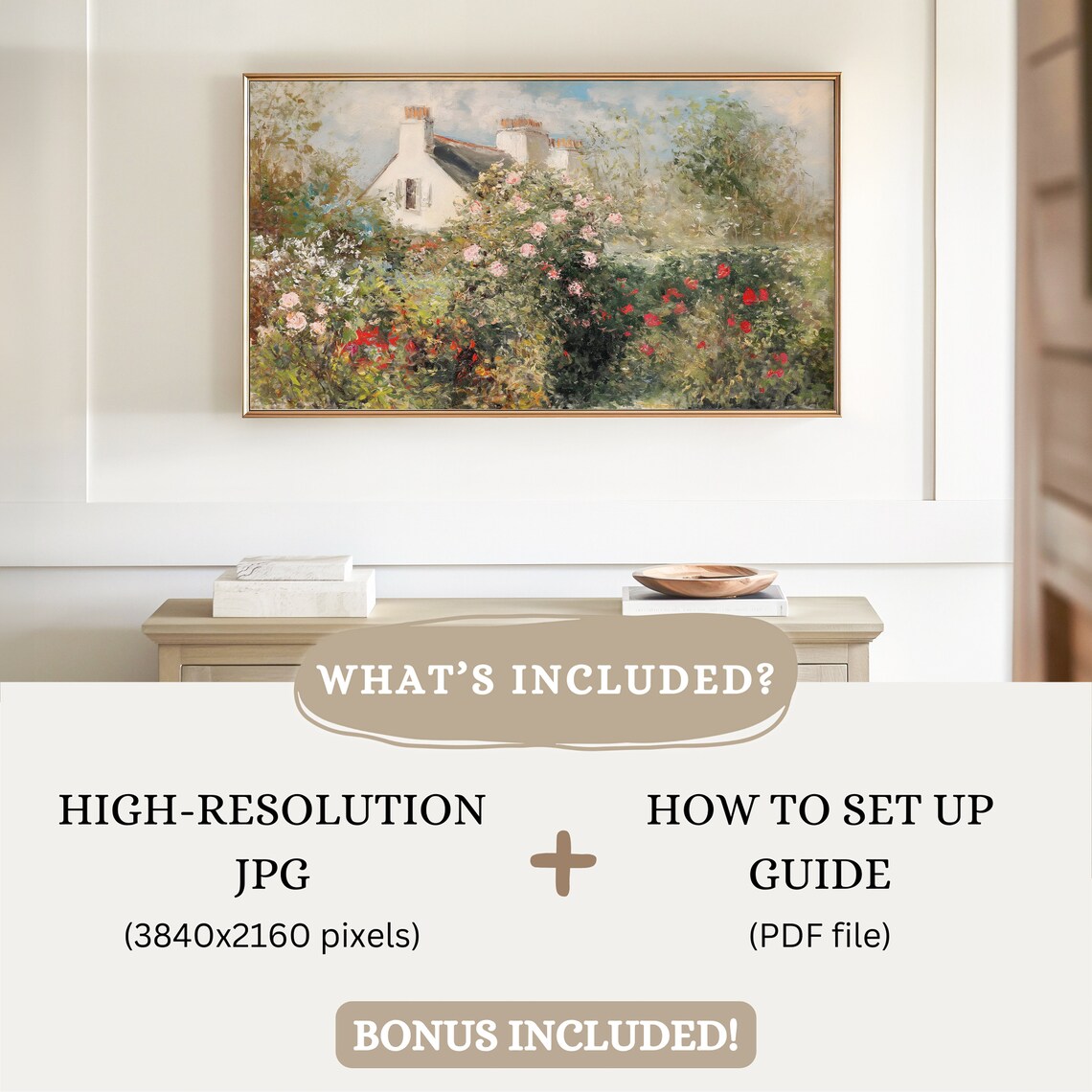 Summer Cottage Floral Garden Vintage Oil Print - Image 2