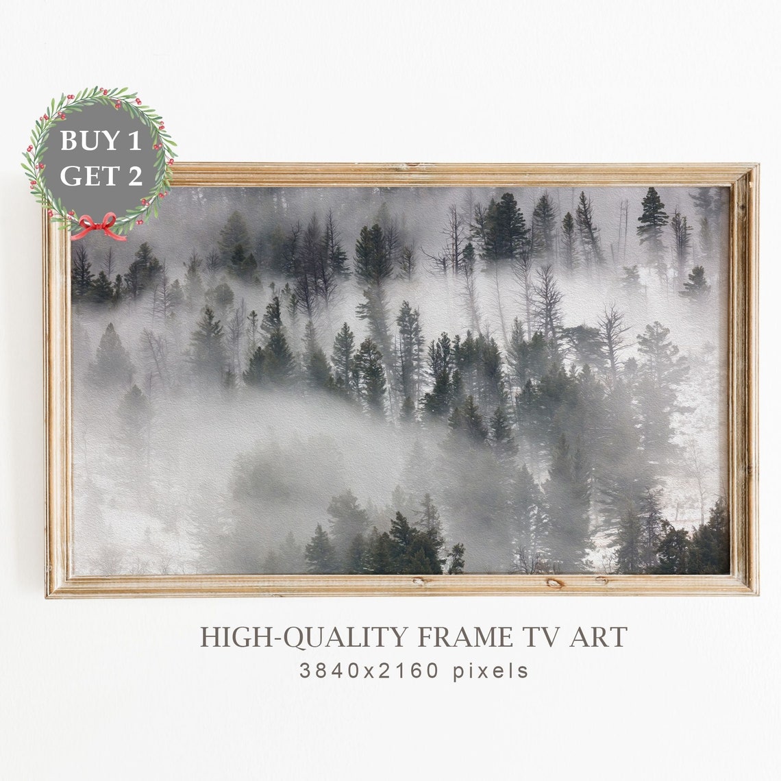 Misty Pine Forest Fog Neutral Winter Landscape Scene Art Poster