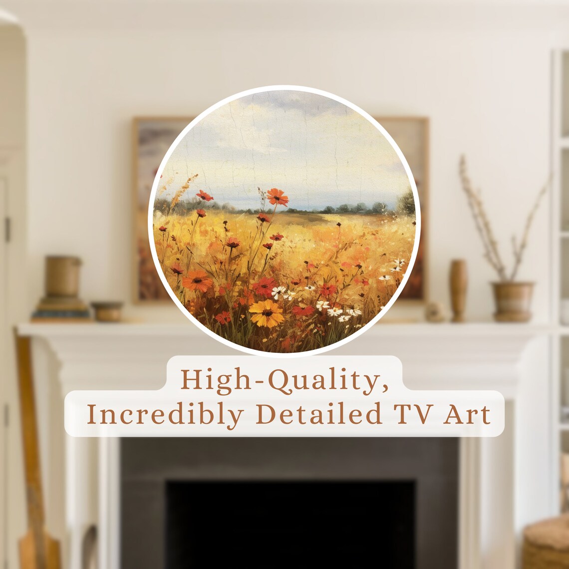 Fall Wildflower Field Vintage Painting Art Print - Image 3