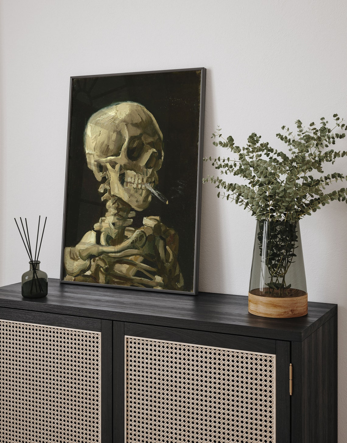 Van Gogh Skull with Burning Cigarette Moody Dark Gothic Art Poster - Image 3