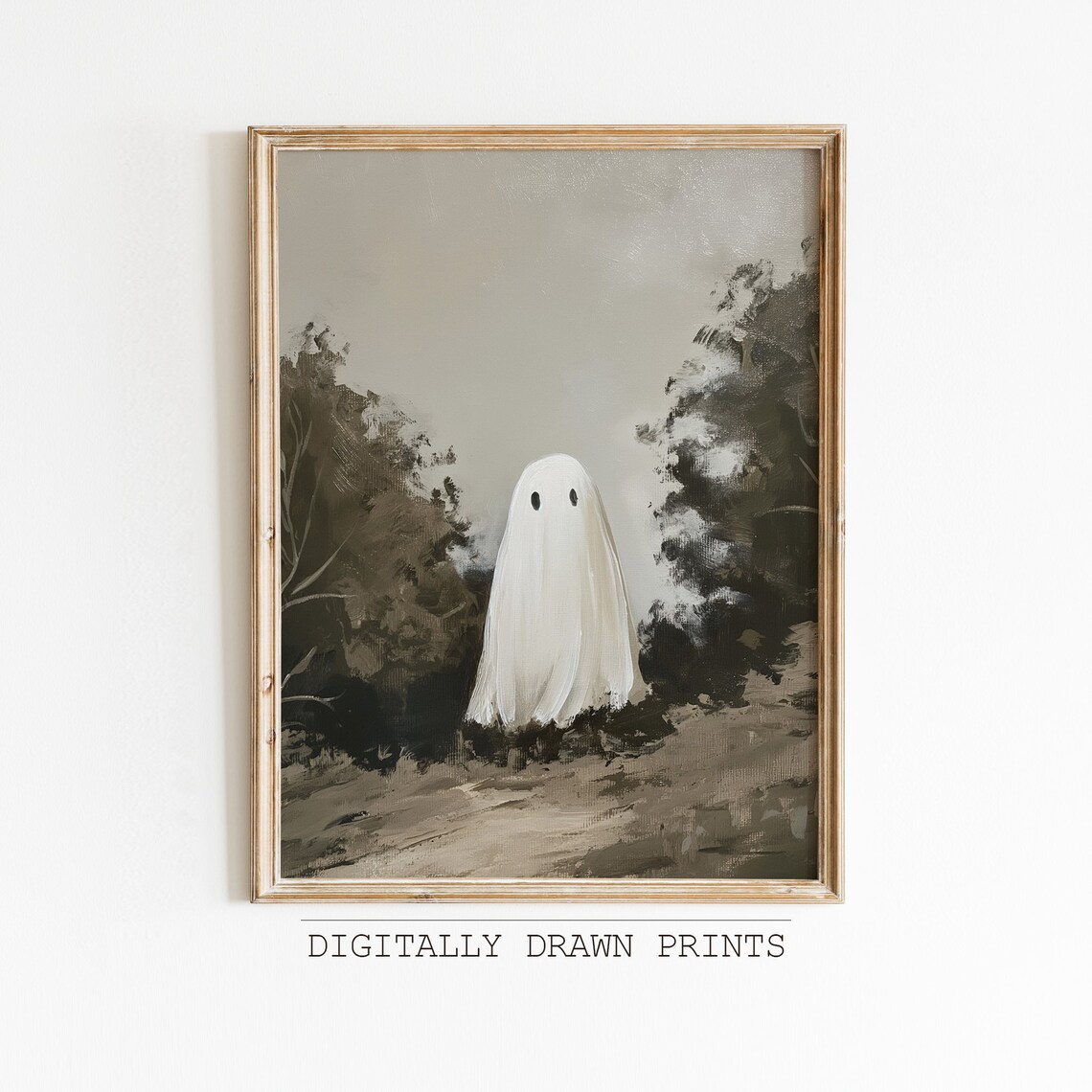 Cute Ghost Vintage Oil Painting Landscape Art Print