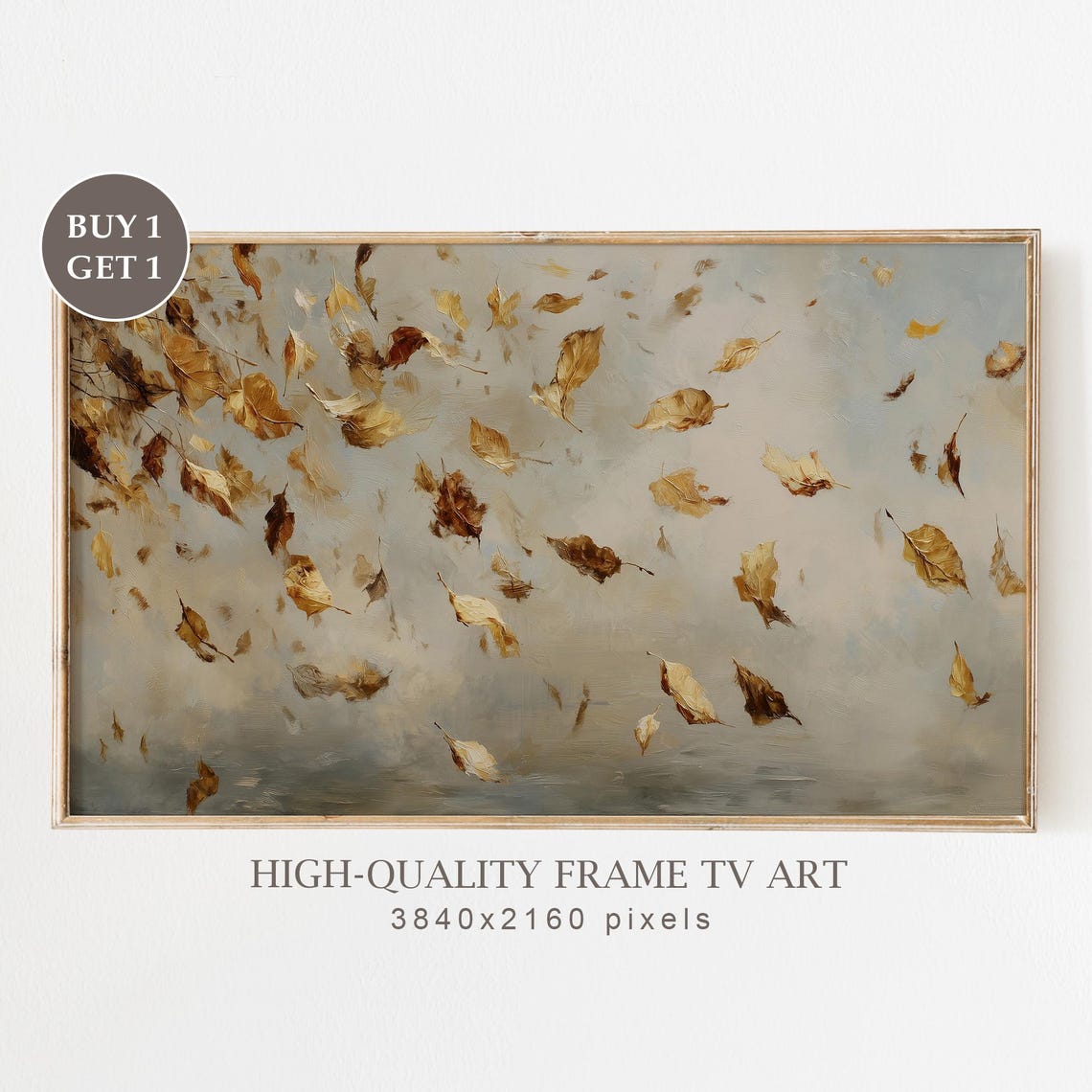 Neutral Autumn Leaves Frame Tv Art Abstract Fall Cozy Minimalist Wall Farmhouse Samsung