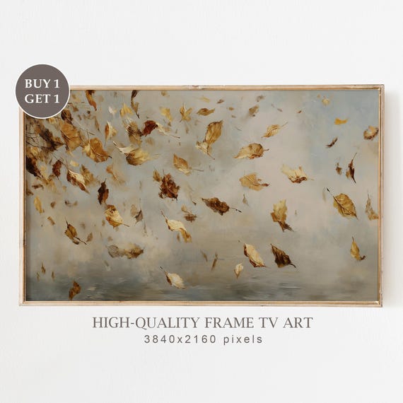 Neutral Autumn Leaves Frame Tv Art Abstract Fall Cozy Minimalist Wall Farmhouse Samsung