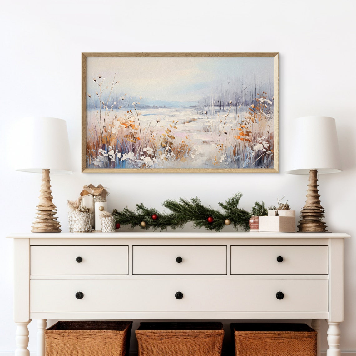 Winter Snow Field Frosted Wildflowers Serene Morning Landscape Poster - Image 2