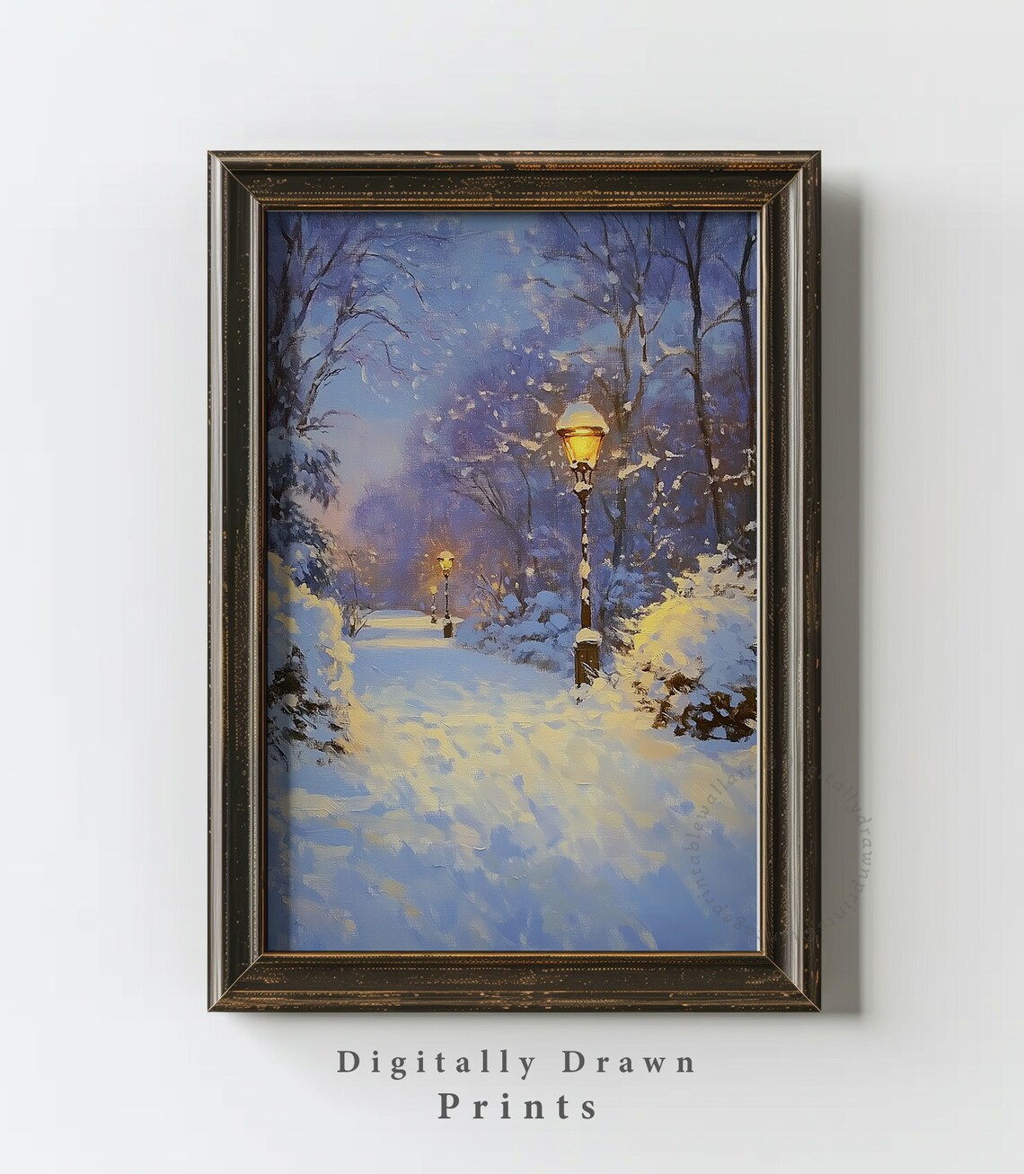 Moody Winter Landscape Vintage Christmas Art Print - Image 2