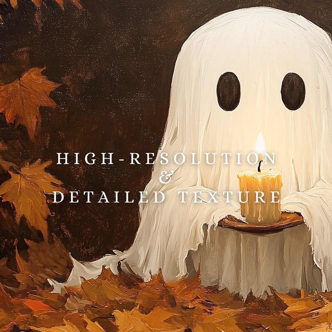 Cute Ghost Candle Autumn Leaves Spooky Halloween Fall Poster - Image 3