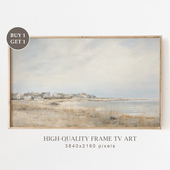 Vintage Coastal Fishing Village Sandy Dunes Muted Neutral Seaside Poster