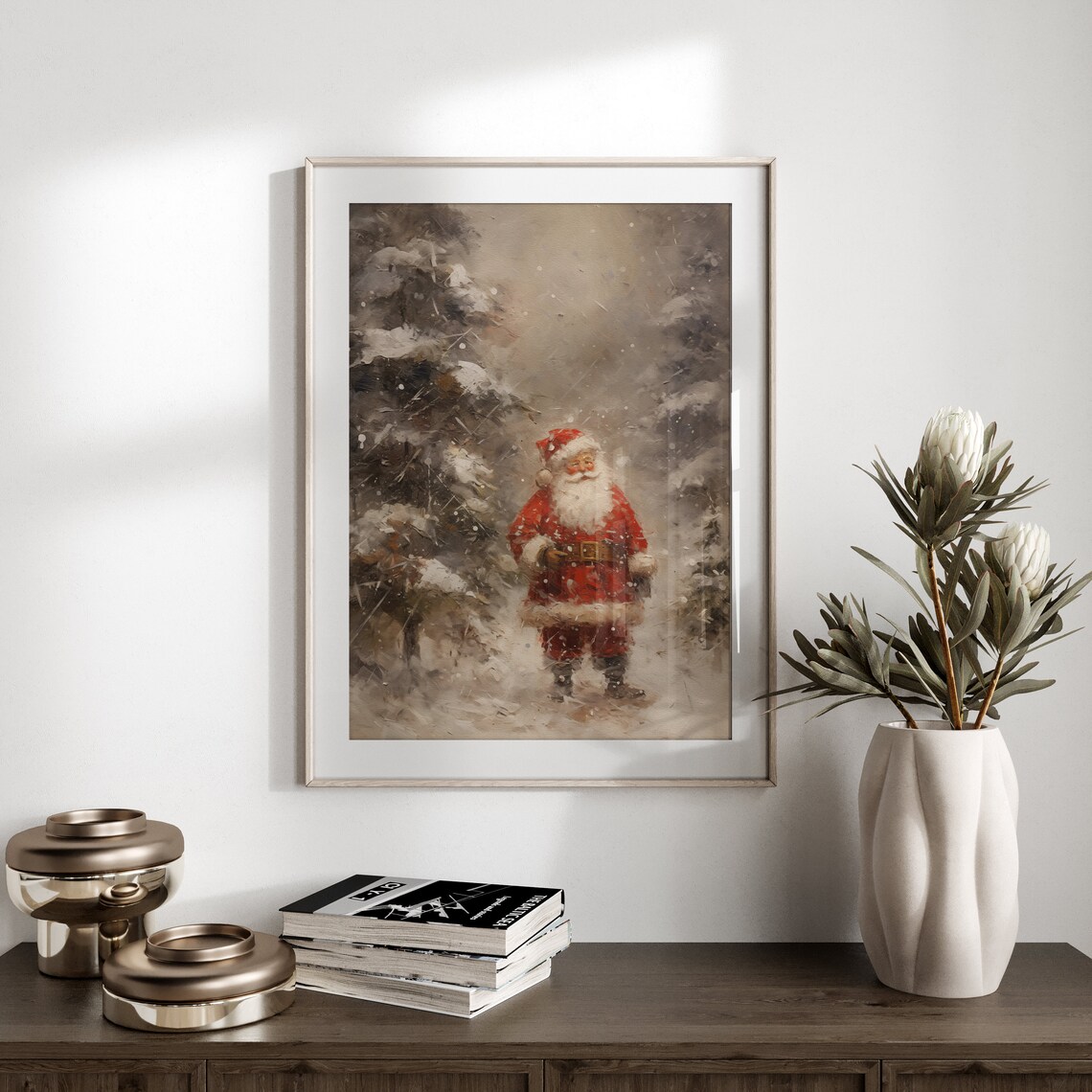 Vintage Santa Christmas Art Print, Seasonal Decor - Image 3