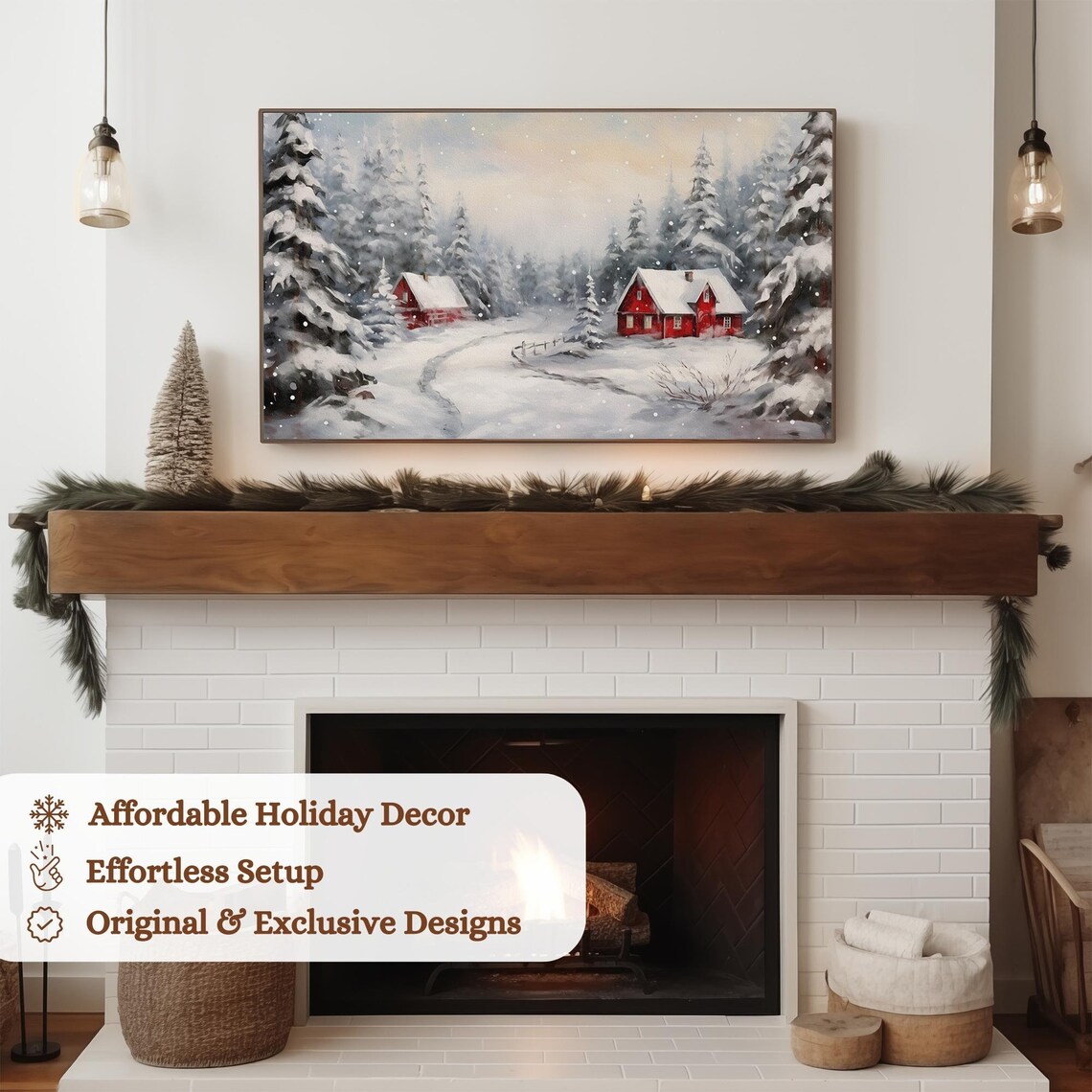 Christmas Cottage Snowy Landscape, Farmhouse Art Print - Image 3